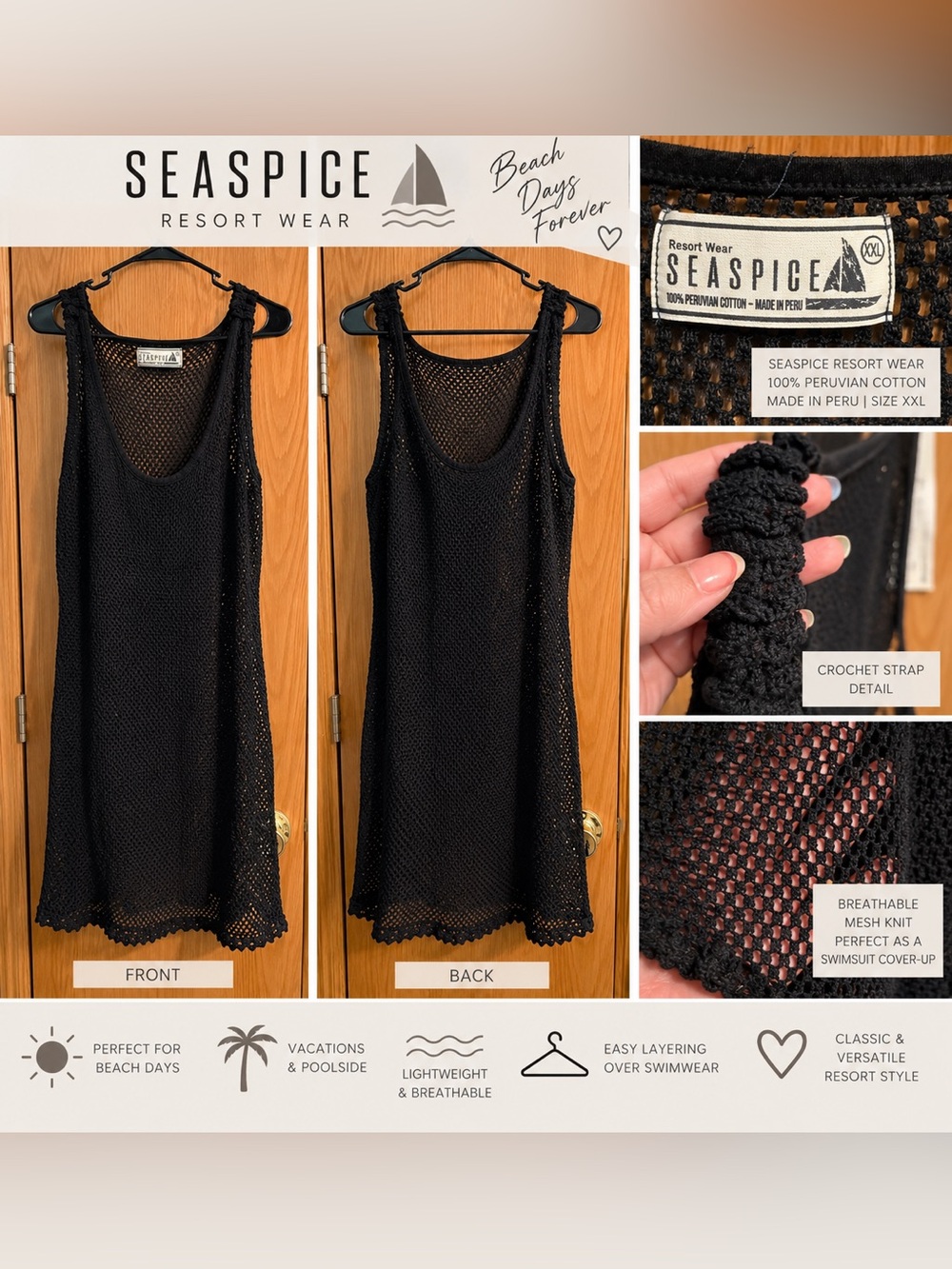 Seaspice Black Crochet Mesh Swim Coverup